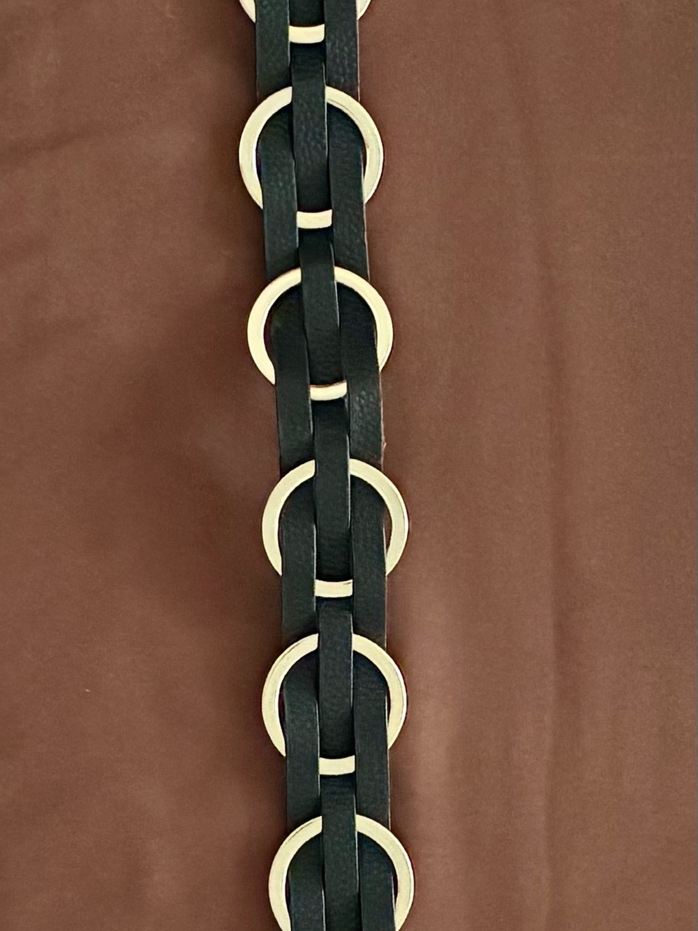BCBGMaxAzria Black Leather Belt with Gold Ring Links